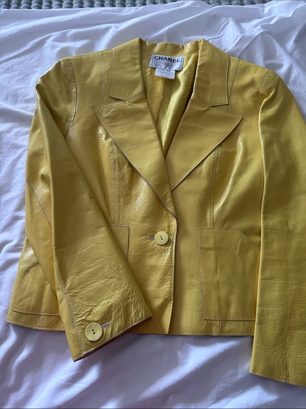CHANEL Yellow Leather Blazer Jacket